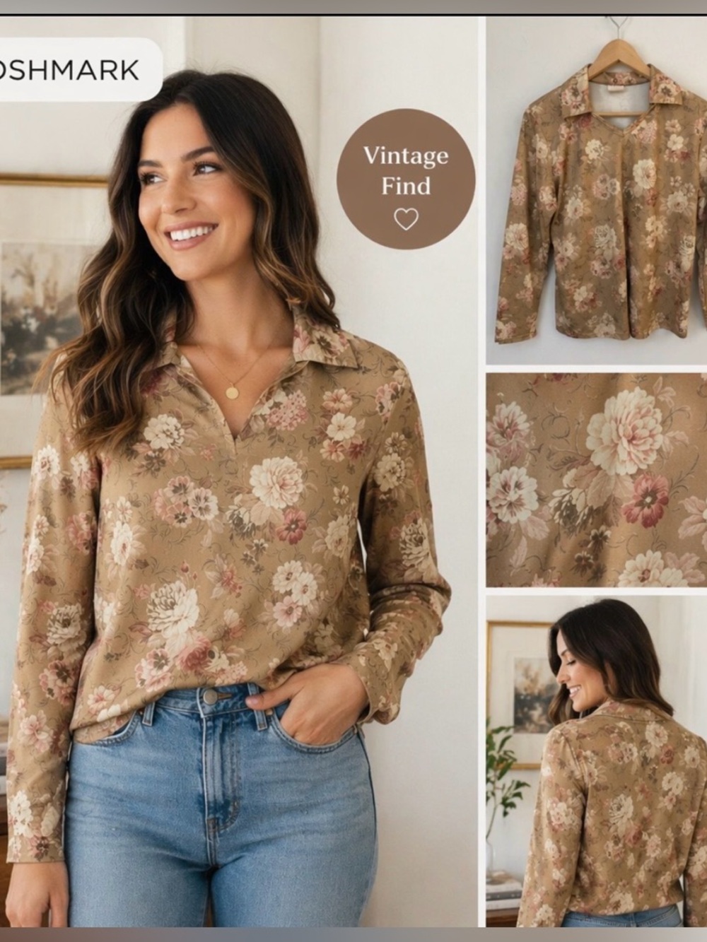 Vintage Haband Floral Blouse | Soft Cottagecore Collared Top Sz M Romantic